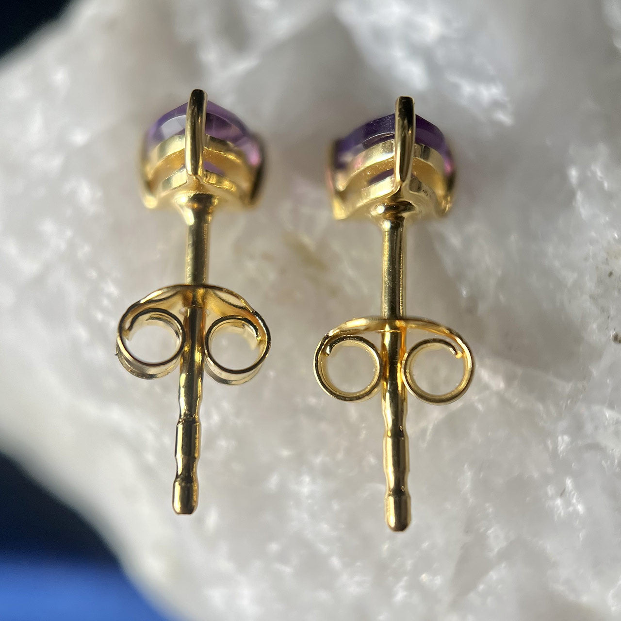 AMETHYST 18K VERMEIL GOLD STUD EARRINGS 4X4 TRIANGLE