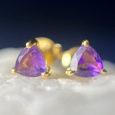 AMETHYST 18K VERMEIL GOLD STUD EARRINGS 4X4 TRIANGLE