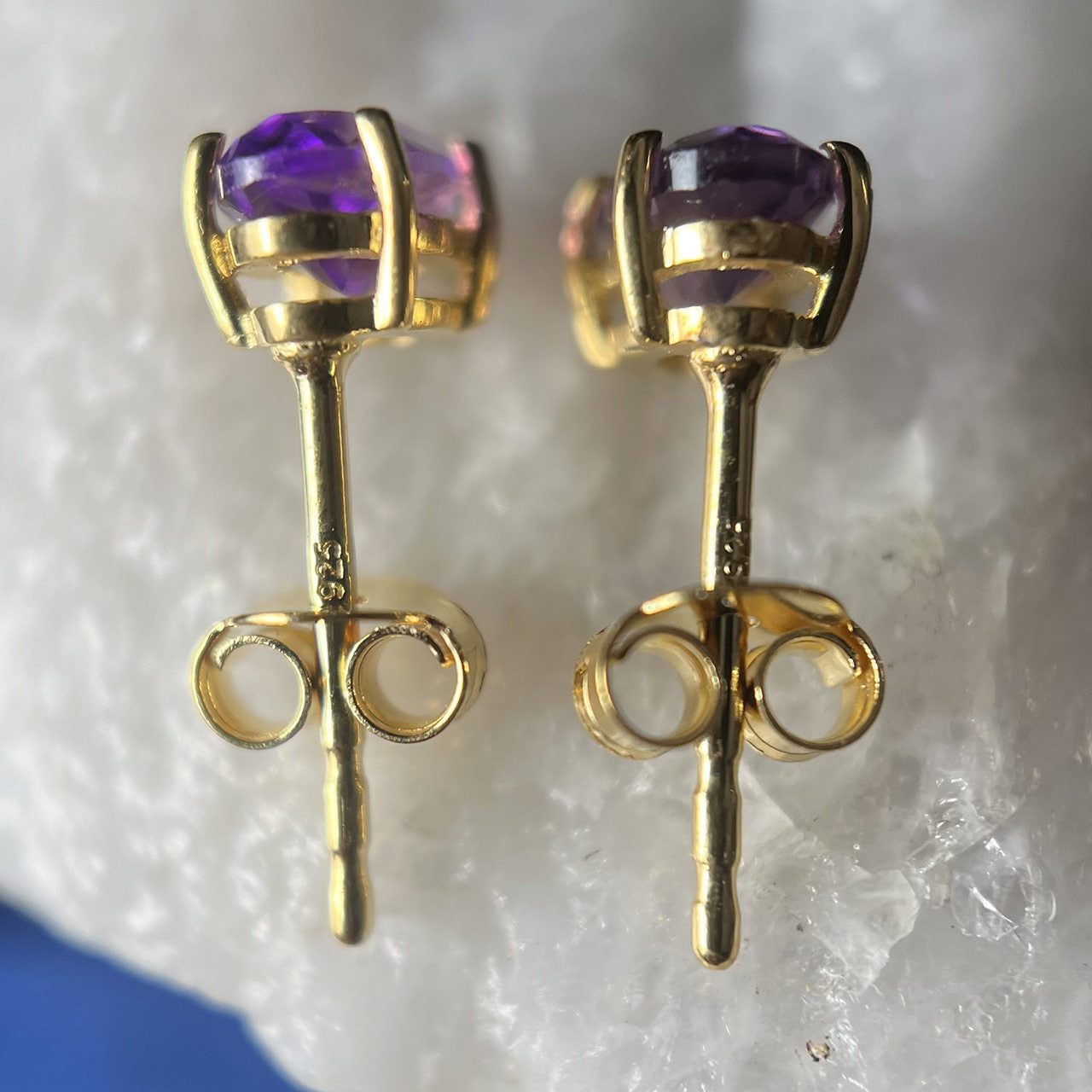 AMETHYST 18K VERMEIL GOLD STUD EARRINGS 6X4 OVAL