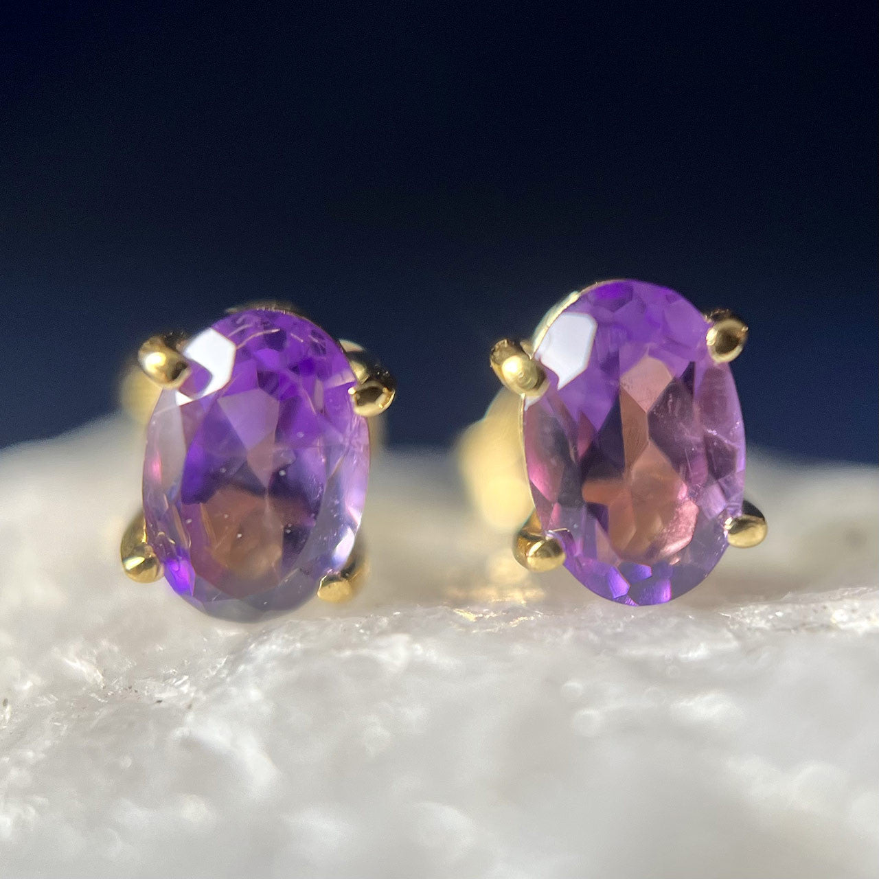 AMETHYST 18K VERMEIL GOLD STUD EARRINGS 6X4 OVAL