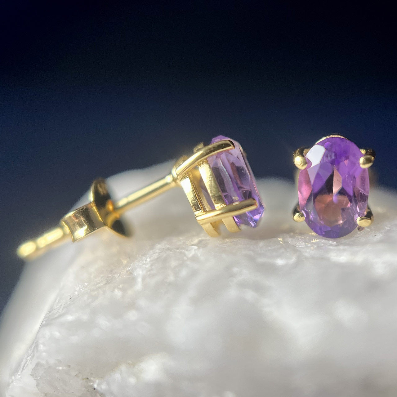 AMETHYST 18K VERMEIL GOLD STUD EARRINGS 6X4 OVAL