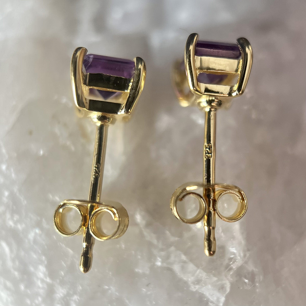 AMETHYST 18K VERMEIL GOLD STUD EARRINGS 4X4 SQ