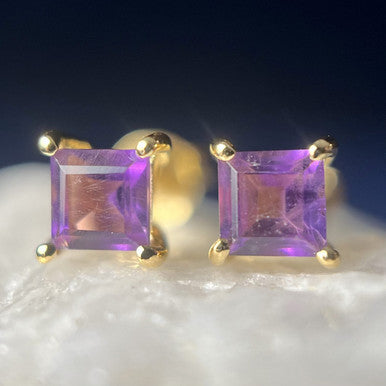 AMETHYST 18K VERMEIL GOLD STUD EARRINGS 4X4 SQ