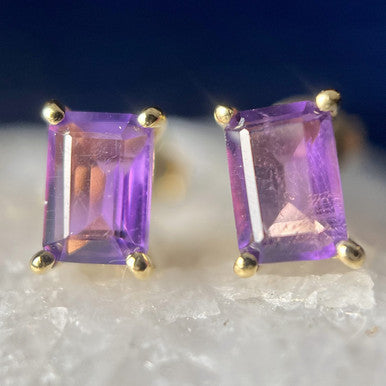 AMETHYST 18K VERMEIL GOLD STUD EARRINGS 4X6 RECTANGLE