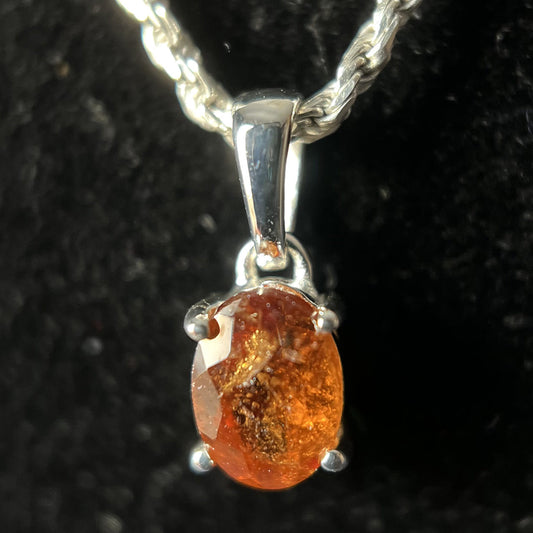 HESSONITE GARNET STERLING SILVER 5X7 OVAL PENDANT