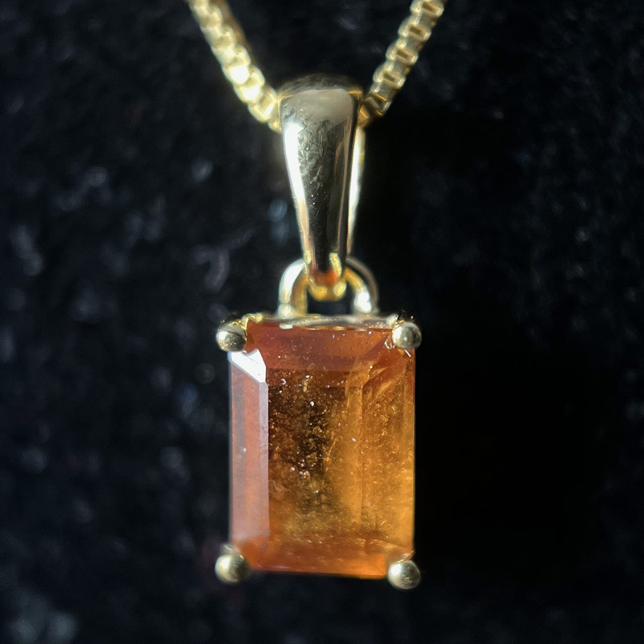 HESSONITE GARNET 18K VERMEIL GOLD 5X7 REC PENDANT