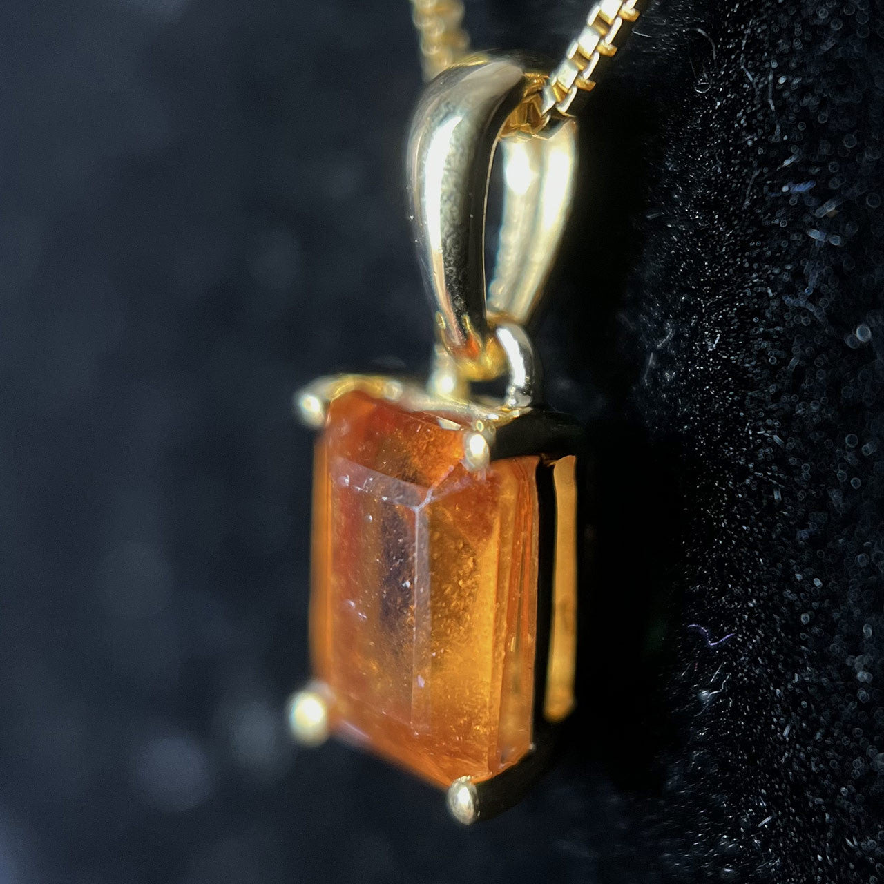 HESSONITE GARNET 18K VERMEIL GOLD 5X7 REC PENDANT