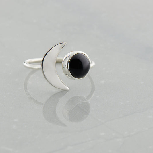 Black Onyx Crescent Moon Ring Sterling Silver (25% OFF ONLINE ONLY)