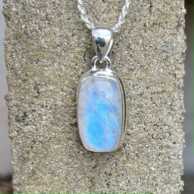 BLUE FIRE MOONSTONE PENDANT STERLING SILVER