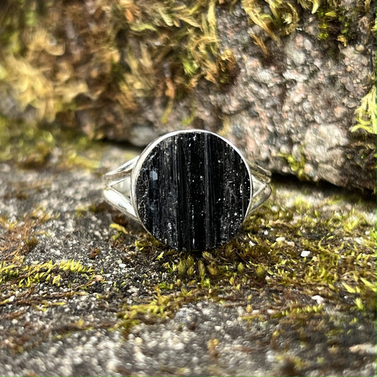 BLACK TOURMALINE RING STERLING SILVER