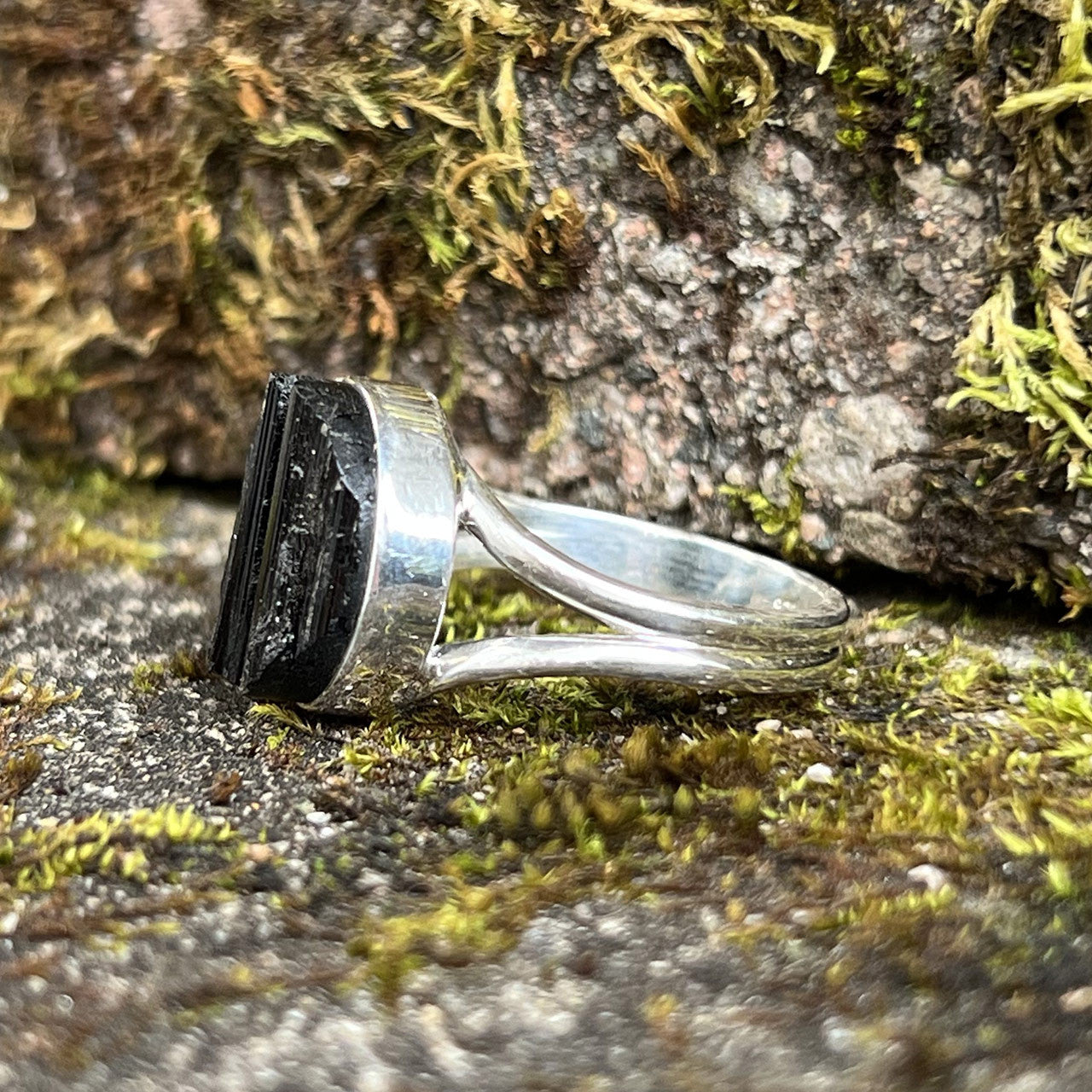 BLACK TOURMALINE RING STERLING SILVER