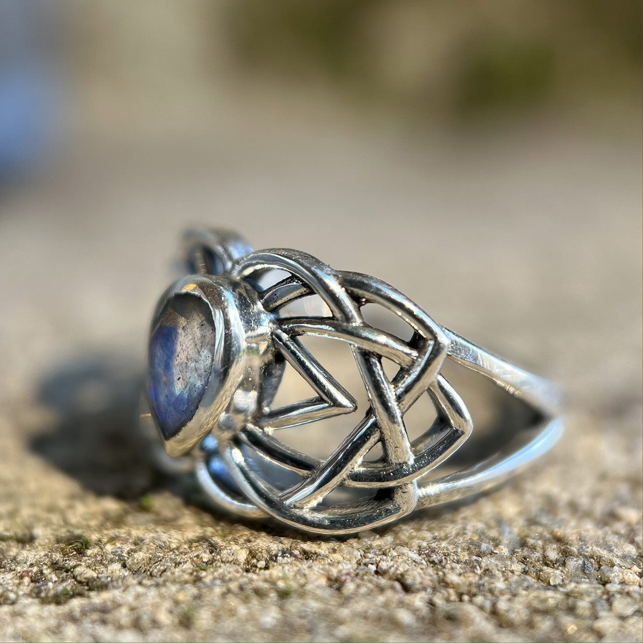 LABRADORITE CELTIC RING STERLING SILVER