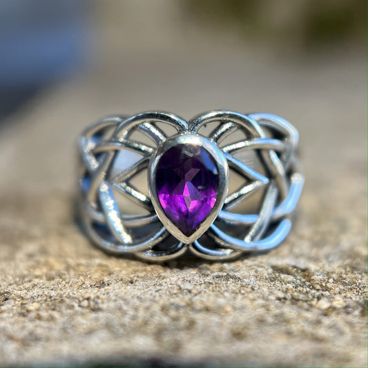 AMETHYST CELTIC RING  STERLING SILVER