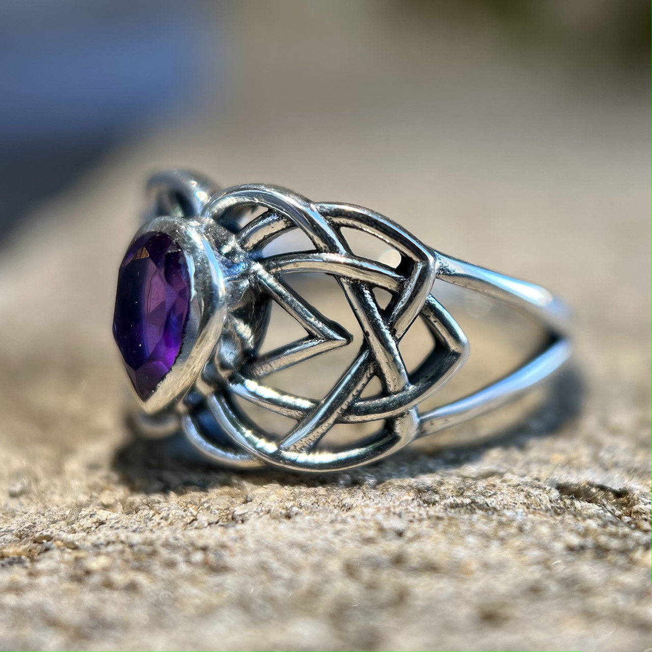 AMETHYST CELTIC RING  STERLING SILVER