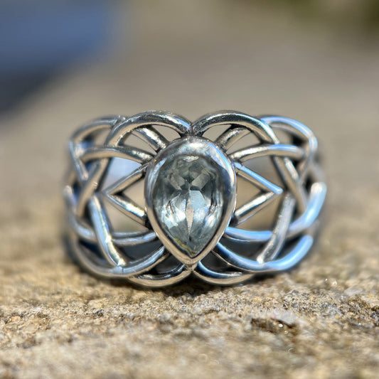 BLUE TOPAZ CELTIC RING STERLING SILVER