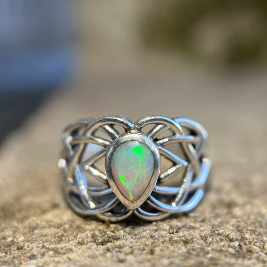 ETHIOPIAN OPAL CELTIC RING STERLING SILVER