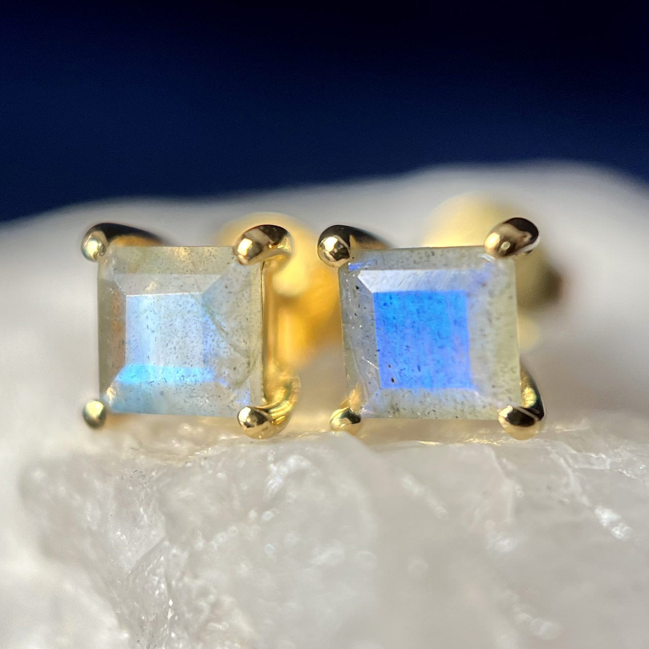 LABRADORITE 18K VERMEIL GOLD STUD EARRINGS SQUARE