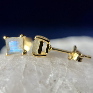 LABRADORITE 18K VERMEIL GOLD STUD EARRINGS SQUARE