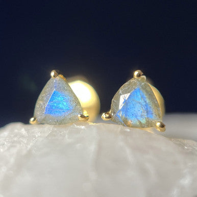 LABRADORITE 18K VERMEIL GOLD STUD EARRINGS TRIANGLE