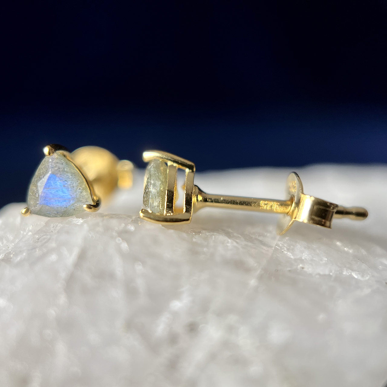 LABRADORITE 18K VERMEIL GOLD STUD EARRINGS TRIANGLE