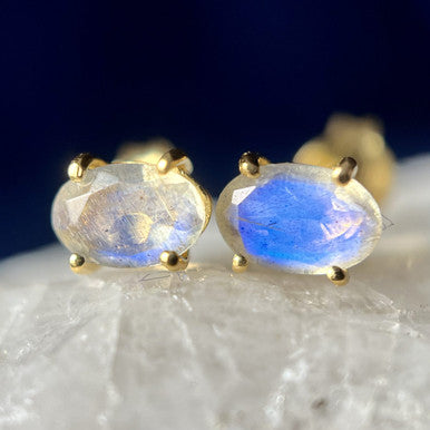 LABRADORITE 18K VERMEIL GOLD STUD EARRINGS OVAL