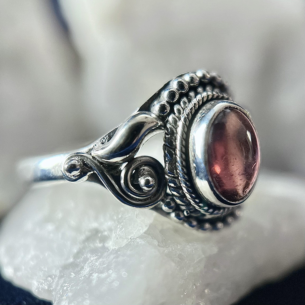 GARNET STERLING SILVER DAHLIA RING