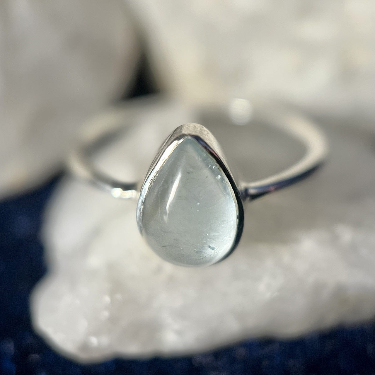 AQUAMARINE RING STERLING SILVER TEARDROP (30% OFF ONLINE ONLY)