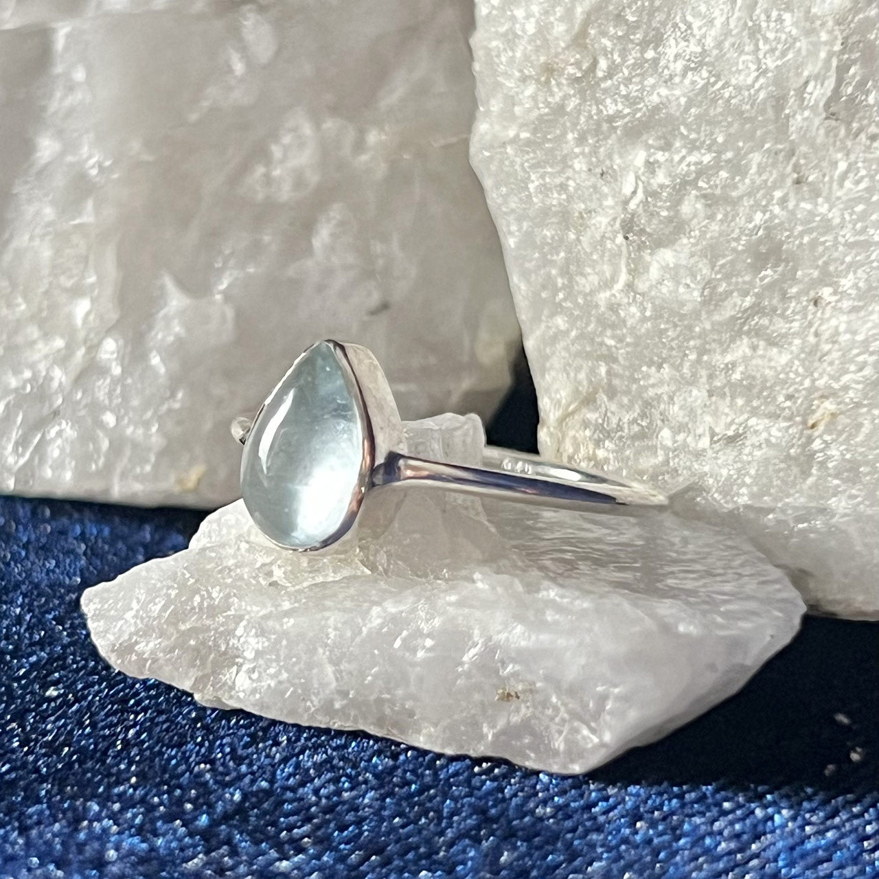 AQUAMARINE RING STERLING SILVER TEARDROP (30% OFF ONLINE ONLY)