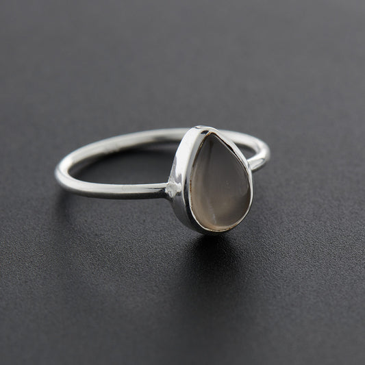 Grey Moonstone Teardrop Sterling Silver Ring (30% OFF ONLINE ONLY)