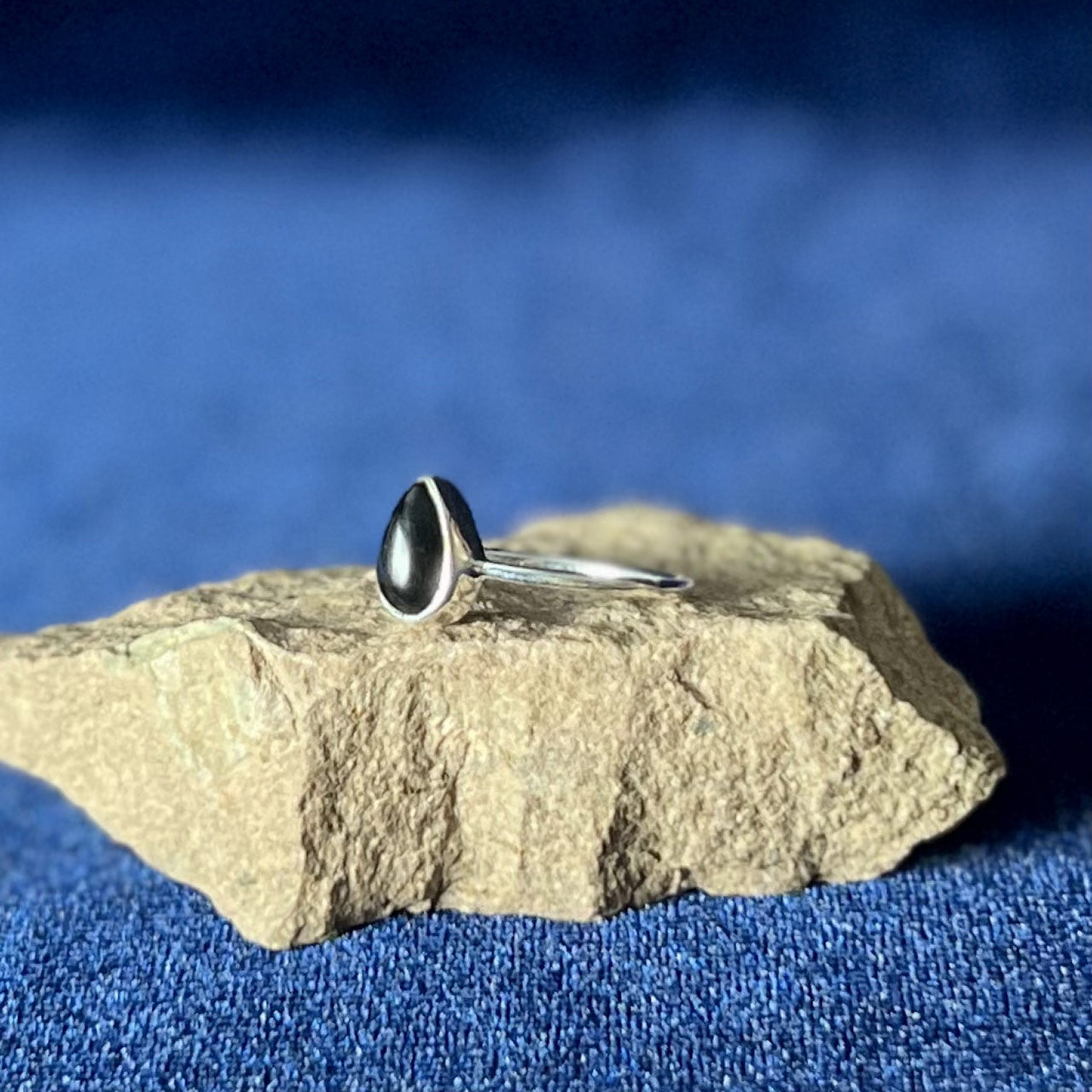 BLACK ONYX RING STERLING SILVER TEARDROP (30% OFF ONLINE ONLY)