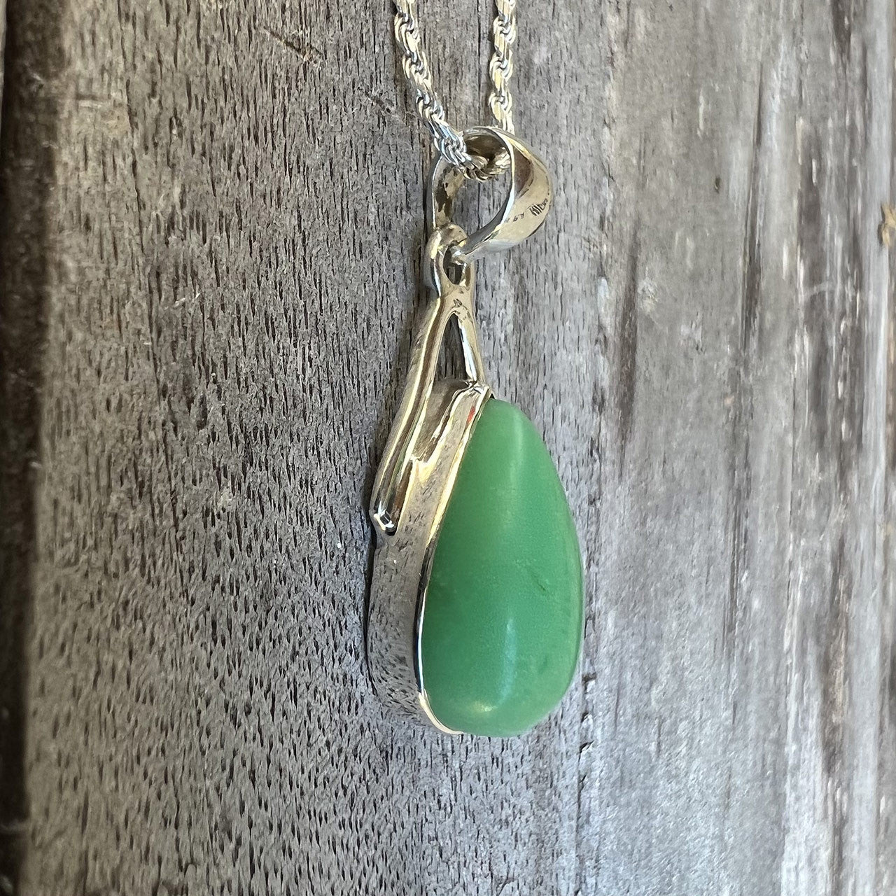 CHRYSOPRASE WISHBONE PENDANT STERLING SILVER