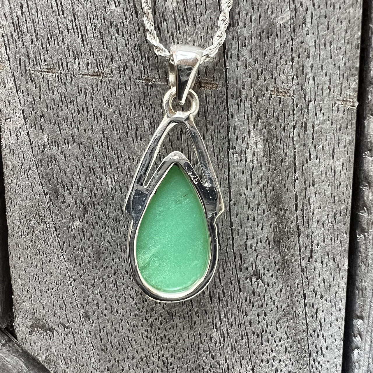 CHRYSOPRASE WISHBONE PENDANT STERLING SILVER