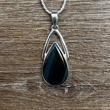 BLUE TIGER EYE WISHBONE PENDANT STERLING SILVER