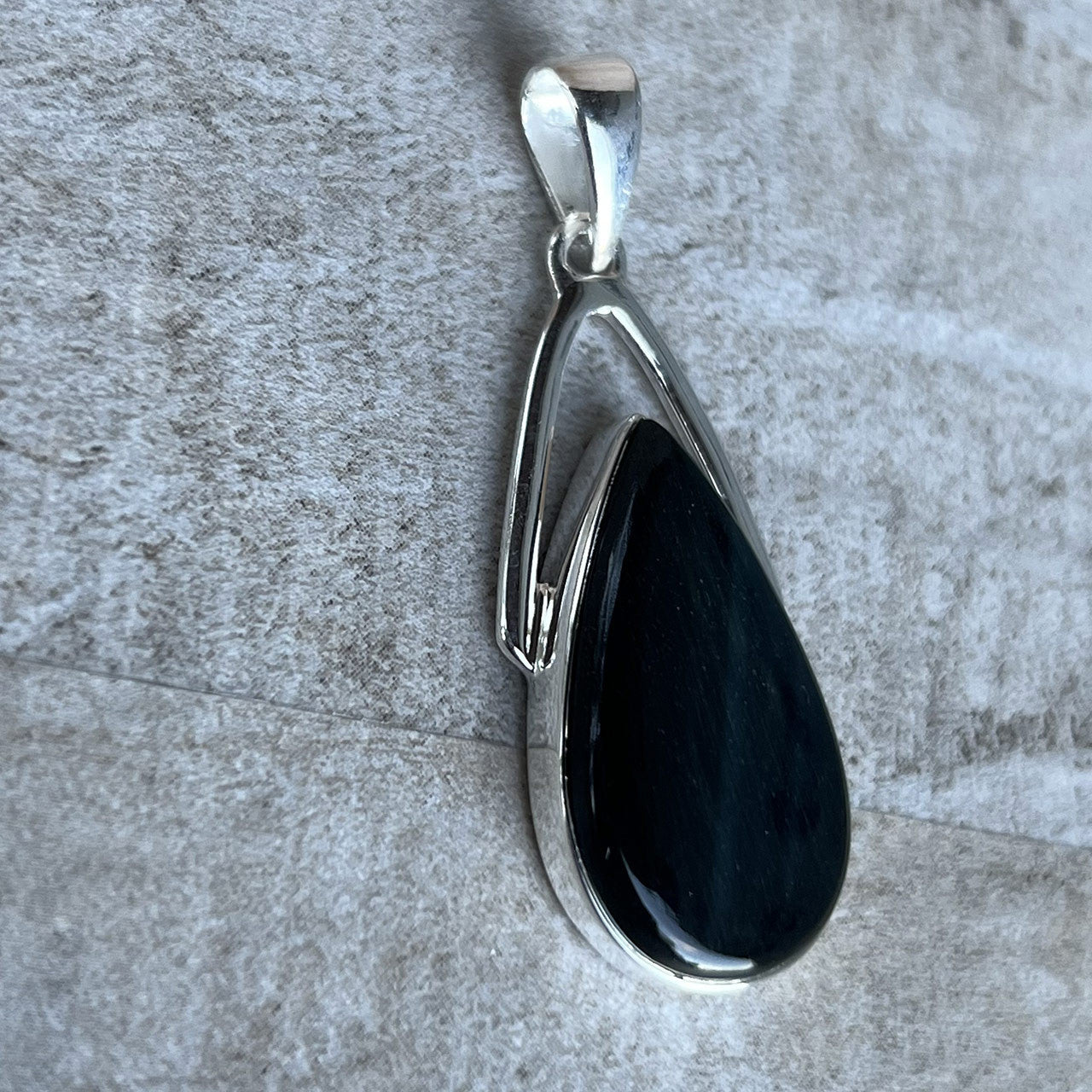 BLUE TIGER EYE WISHBONE PENDANT STERLING SILVER