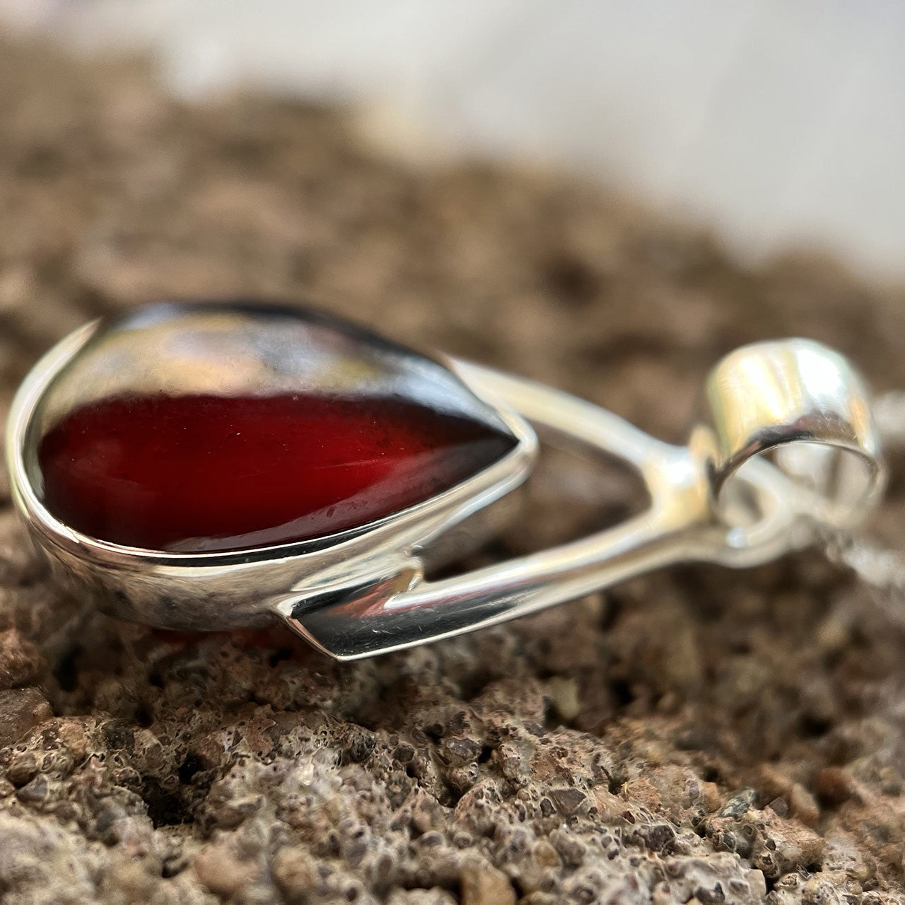 HESSONITE GARNET WISHBONE PENDANTS STERLING SILVER