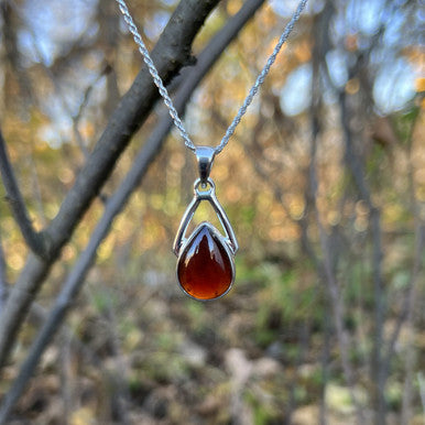 HESSONITE GARNET WISHBONE PENDANTS STERLING SILVER