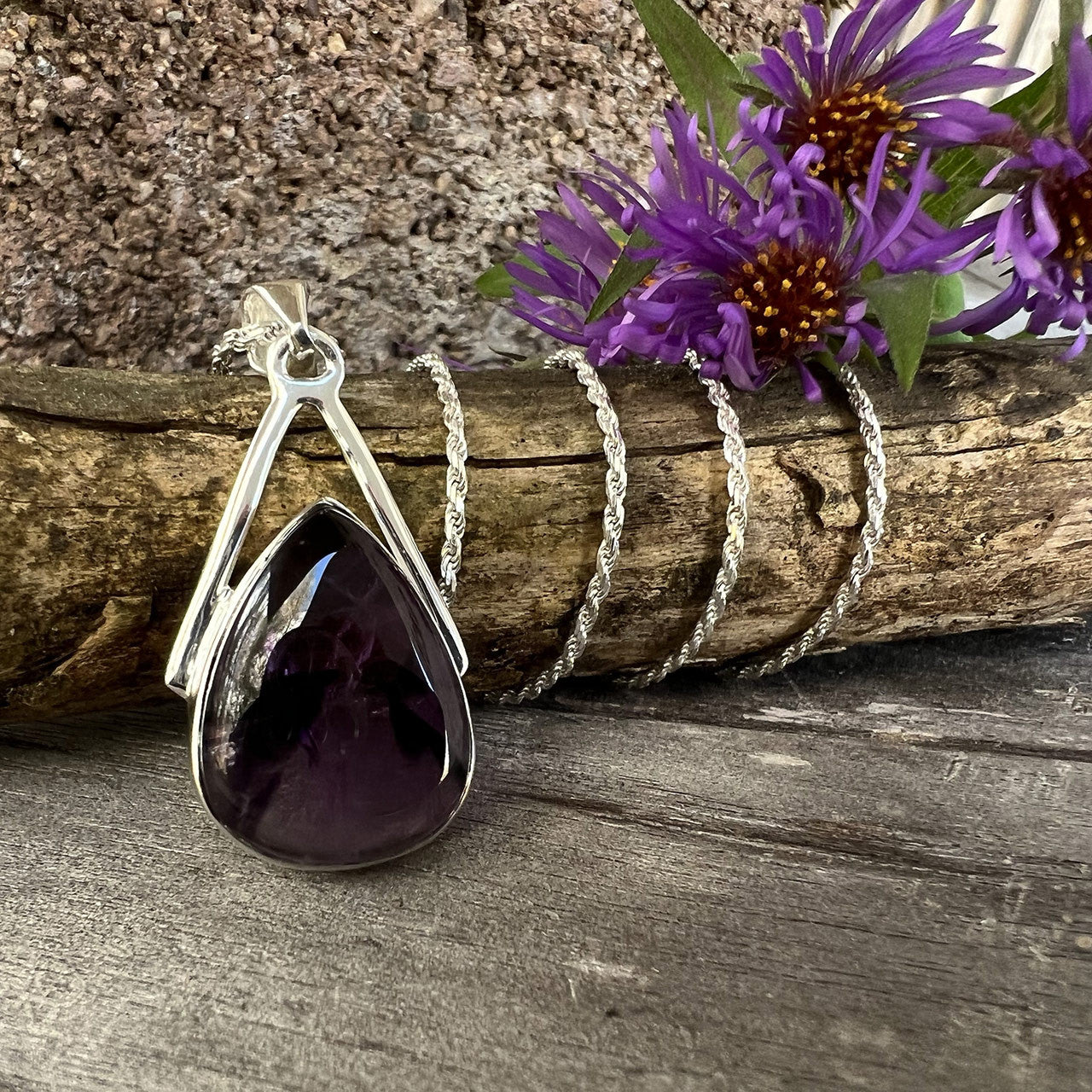 AMETHYST STAR WISHBONE PENDANT STERLING SILVER