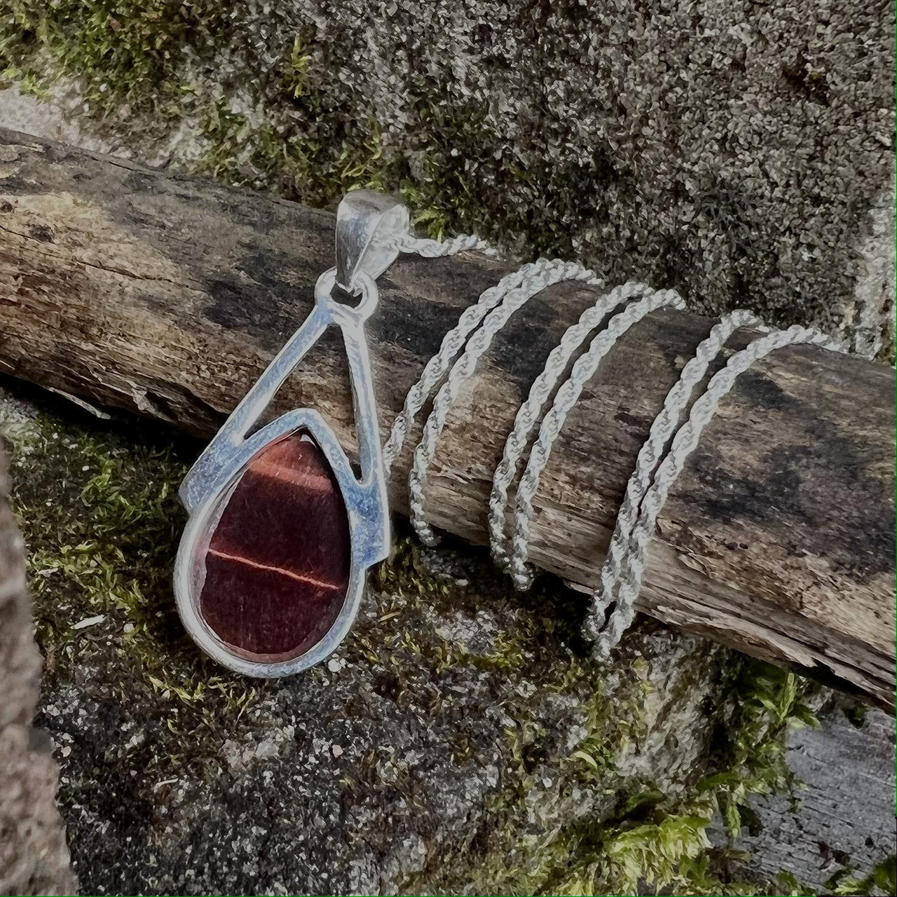 RED TIGER EYE WISHBONE PENDANT STERLING SILVER