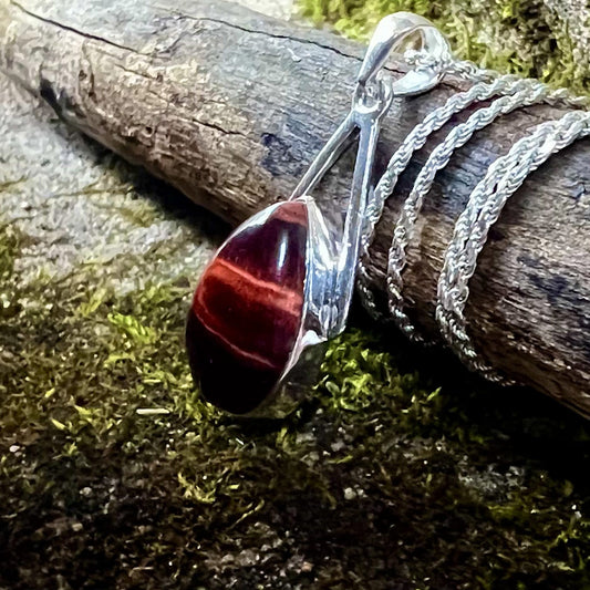 RED TIGER EYE WISHBONE PENDANT STERLING SILVER