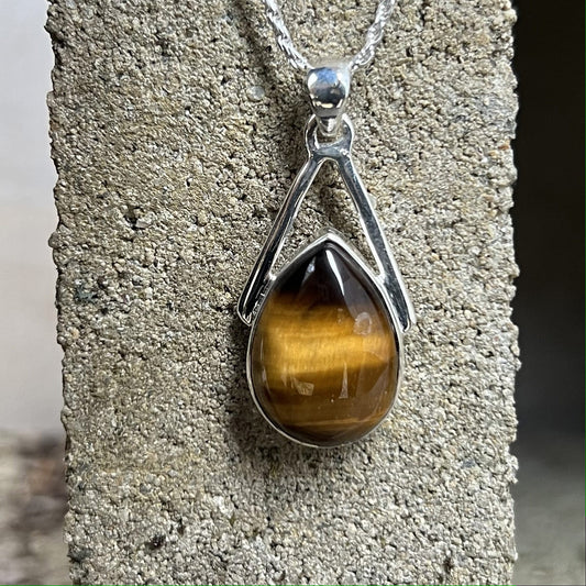 TIGER EYE WISHBONE PENDANT STERLING SILVER