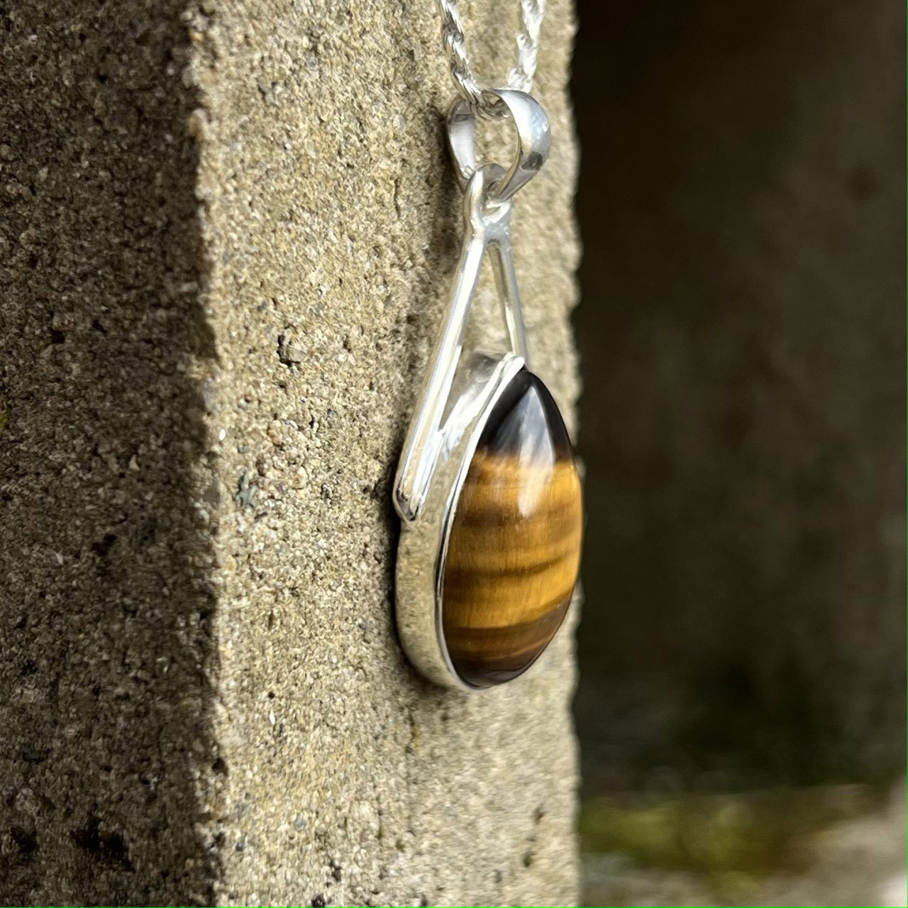 TIGER EYE WISHBONE PENDANT STERLING SILVER