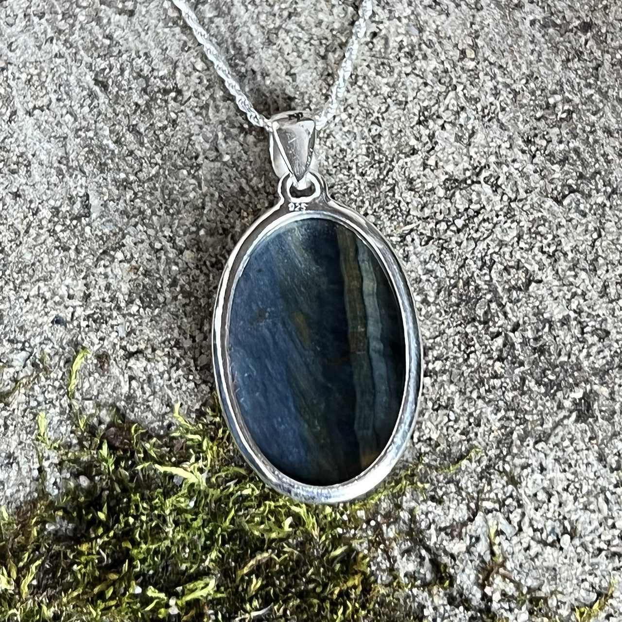 BLUE TIGER EYE PENDANT STERLING SILVER