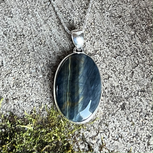 BLUE TIGER EYE PENDANT STERLING SILVER