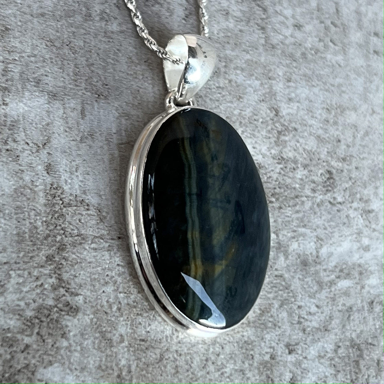 BLUE TIGER EYE PENDANT STERLING SILVER