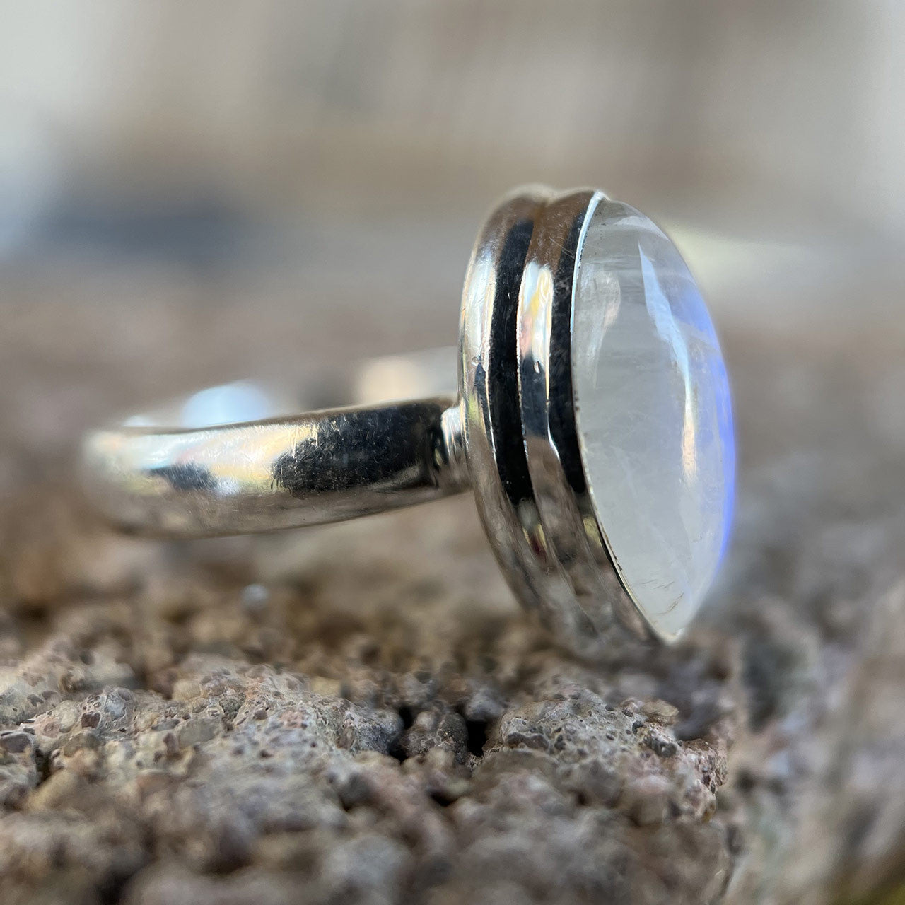 BLUE FIRE MOONSTONE RING STERLING SILVER