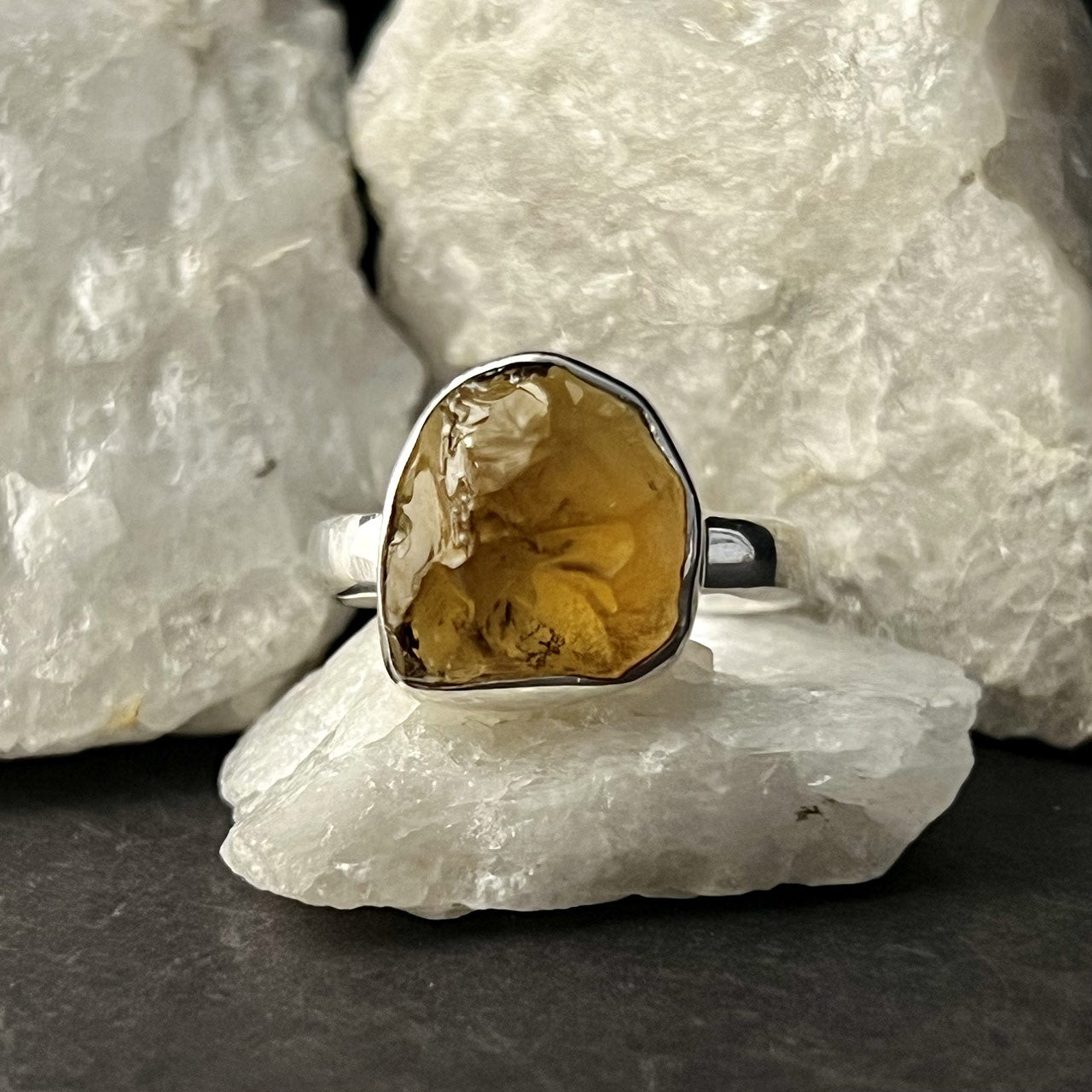 COGNAC QUARTZ RING STERLING SILVER