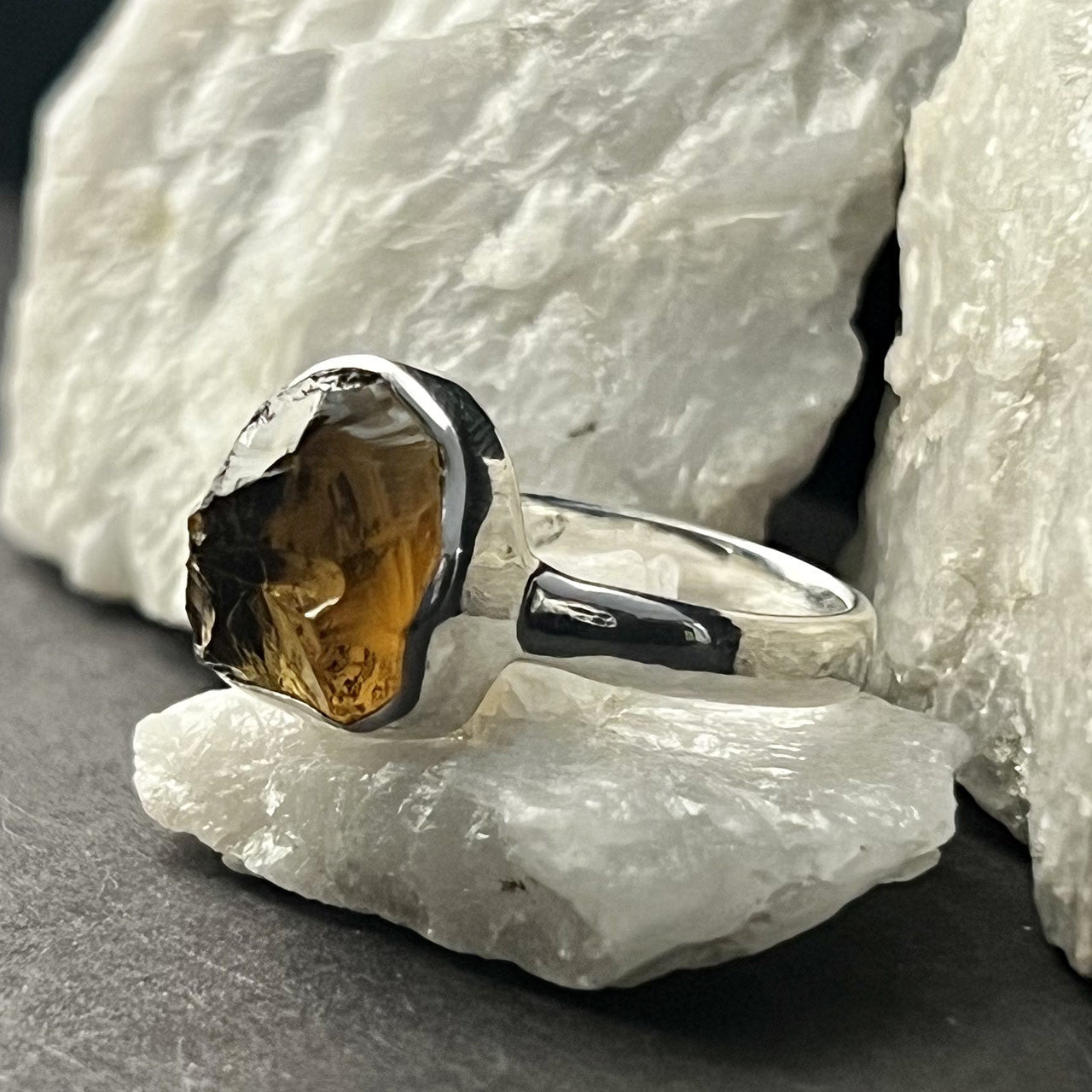 COGNAC QUARTZ RING STERLING SILVER