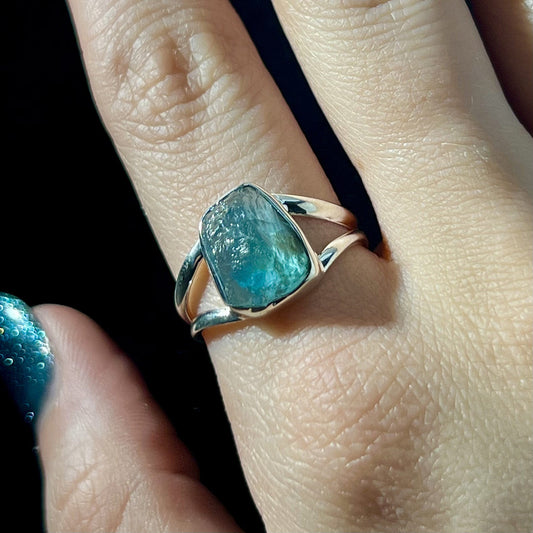 NEON BLUE APATITE RING STERLING SILVER