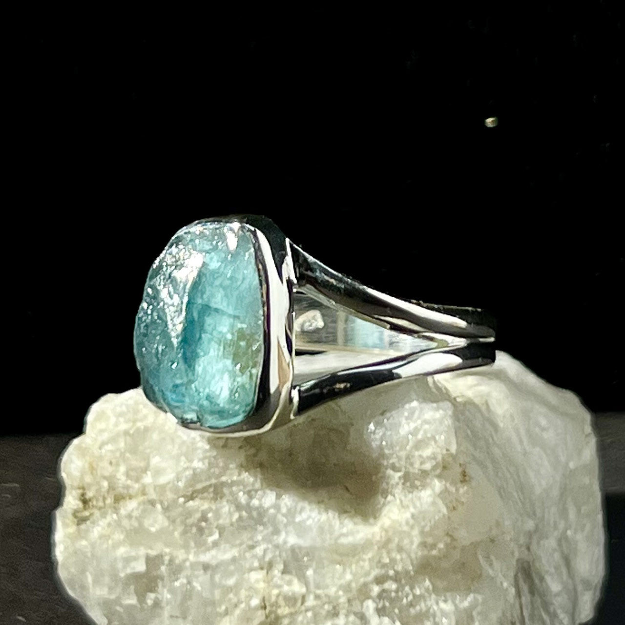 NEON BLUE APATITE RING STERLING SILVER