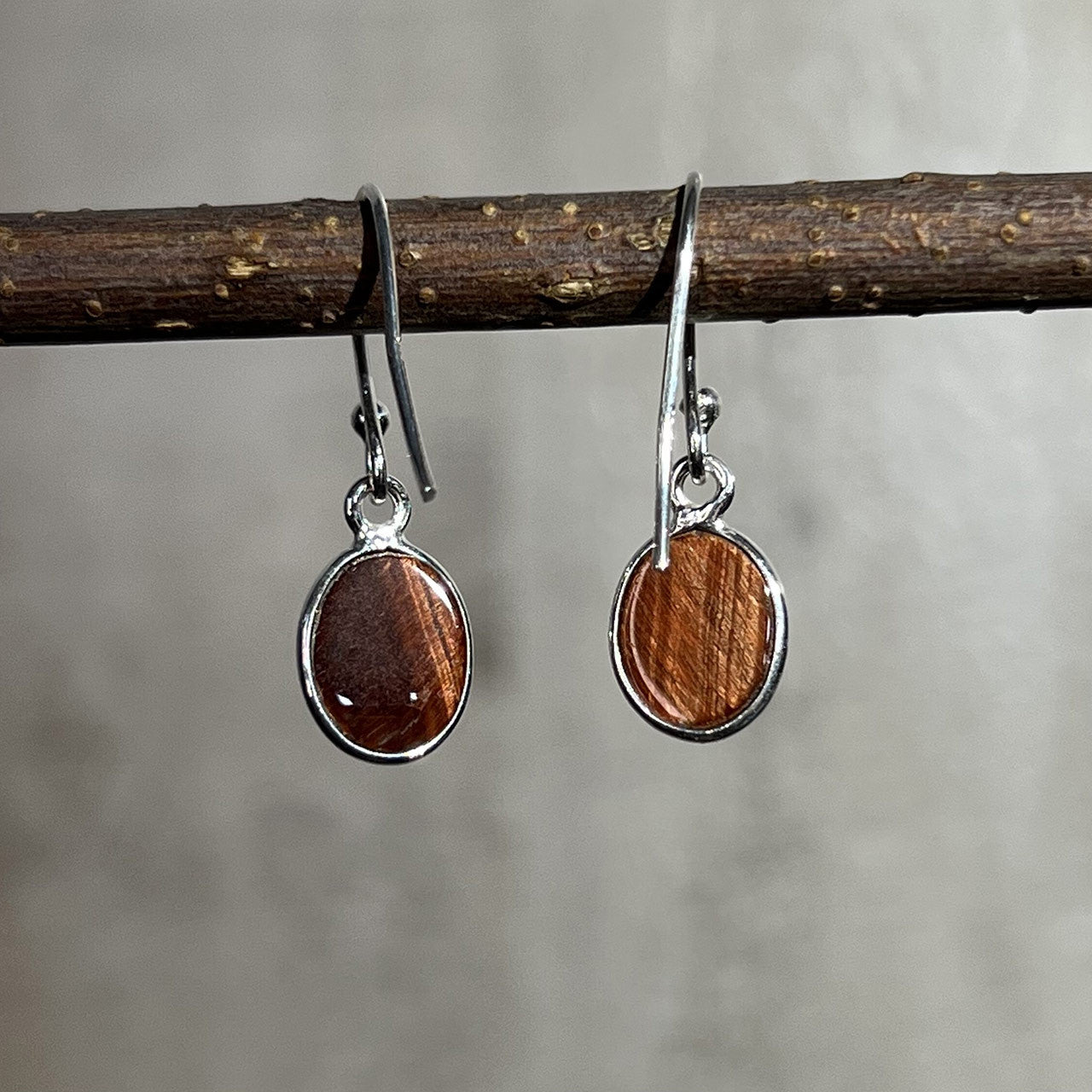 RED TIGER EYE EARRINGS STERLING SILVER